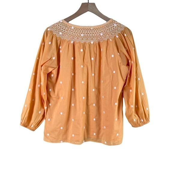 Talbots‎ Embroidered Polka Dots Popover Top in Orange Lightweight Cotton, Small - Picture 8 of 9